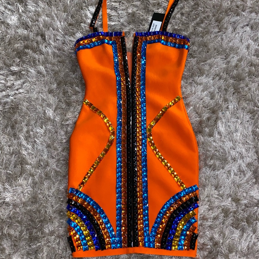 Bandage Dress Orange-Embellishments -Size M - Picture 3 of 4